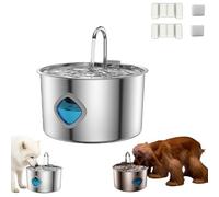 3.2L Stainless Steel Dog Fountain Water Bowl with Quad Filtration, System with Continuous Circulating Water Flow, Ultra-Quiet & Easy to Clean, for Cats and Dogs (3.2l Dispenser + 2 Filter Cartridges)