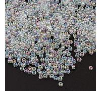 3.300 unidades de cuentas de cristal de 3 mm arco iris transparentes, juego de 8/0 colores, cuentas transparentes, pequeñas cuentas para niños, color a elección (blanco tornasolado)