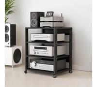 3/4/5 Tier Adjustable Black Media Stand - Perfect for Gaming, AV Components, & Home Entertainment | Durable Steel Frame, Easy Assembly, 55 lbs Load Capacity(50x40x69.5cm)