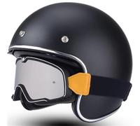 3/4 Casco Jet Moto Homologado ECE 22.06 Certificación Seguridad Vial Calota ABS Hebillas Rápida Casco Abierto Retro con Gafas Vintage Franja Dorada Scooter Cruiser