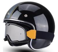3/4 Casco Jet Moto Homologado ECE 22.06 Certificación Seguridad Vial Calota ABS Hebillas Rápida Casco Abierto Retro con Gafas Vintage Franja Dorada Scooter Cruiser