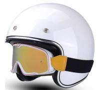 3/4 Casco Jet Moto Homologado ECE 22.06 Certificación Seguridad Vial Calota ABS Hebillas Rápida Casco Abierto Retro con Gafas Vintage Franja Dorada Scooter Cruiser