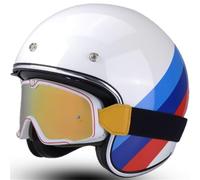 3/4 Casco Jet Moto Homologado ECE 22.06 Certificación Seguridad Vial Calota ABS Hebillas Rápida Casco Abierto Retro con Gafas Vintage Franja Dorada Scooter Cruiser