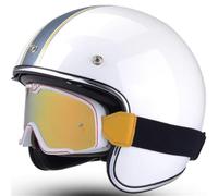 3/4 Casco Jet Moto Homologado ECE 22.06 Certificación Seguridad Vial Calota ABS Hebillas Rápida Casco Abierto Retro con Gafas Vintage Franja Dorada Scooter Cruiser