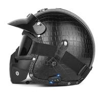 3/4 Cascos Abiertos De Moto Vintage Medio Casco Motocicleta Jet Homologados ECEDOT Casco Half-Helmet Bluetooth para Hombres Y Mujeres Adultos con Gafas Cascos De Scooter F,XXL:63-64CM
