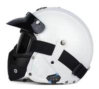 3/4 Cascos Abiertos De Moto Vintage Medio Casco Motocicleta Jet Homologados ECEDOT Casco Half-Helmet Bluetooth para Hombres Y Mujeres Adultos con Gafas Cascos De Scooter H,XL:61-62CM