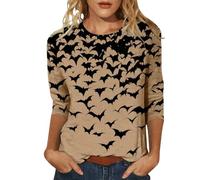 3/4 manga mujer Halloween top 2026 divertidas camisetas pullover estampadas, Café, XL