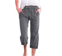 3/4 Pantalones de Deporte Mujer Ancho Pantalones Elásticos Ligero Transpirable Pantalones Corto Verano Pantalones Corto Casual Correr con Bolsillos Fluido Talle Alto Chándal, Dark Gray, XL