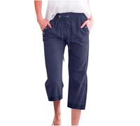 3/4 Pantalones de Deporte Mujer Ancho Pantalones Elásticos Ligero Transpirable Pantalones Corto Verano Pantalones Corto Casual Correr con Bolsillos Fluido Talle Alto Chándal, azul marino, XXL