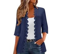 3/4 Sleeve Cardigan for Women 2025 Summer Trendy Open Front Lace Hem Bolero Cover Up Dressy Causal Soft Coat