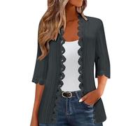 3/4 Sleeve Cardigan for Women 2025 Summer Trendy Open Front Lace Hem Bolero Cover Up Dressy Causal Soft Coat