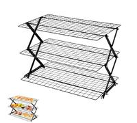3/4-Tier Collapsible Cooling Rack, Outdoor Camping Picnic Rack With Non-Stick Coating, Collapse to Save Space, Adjustable Stackable Roasting Cooking Drying Wire, For Cookies, Baking, Picnic (3 Tier)