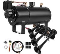3/4 trompetas 12V 150DB Bocina de aire fuerte Kit de bocinas de tren Max 150 PSI Presión de trabajo for camiones Coches SUV Barco Tractor RV ORV Para bricolaje(4 Trumpets 4L)