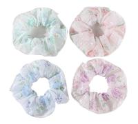 3/4 Uds. Cintas elásticas for el cabello con estampado dulce for mujer, coleteros simples, lazos for de malla rosa, accesorios for cola caballo para mujeres o niñas(4pcs B)