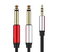 3,5 mm to Duals 1,4 pulgadas Cable, Shielded Stereo to Mono Audio Splitter, Reinforced Nylon Jacket Cord, High-Performance Adapter for Studio Recording, Dj Mixer, Keyboard, Home Sound System, 1,5