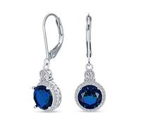 3.5Ct Azul Ronda Solitaire Halo Cz Palanca De Nuevo Pendientescolgantes Zafiro Cúbico Zirconia Simulado Rodio Chapado En Latón