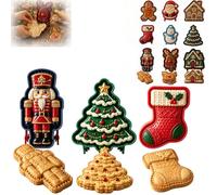 3/6/9Pcs Christmas Mini Pie Moulds, Reusable Mini Pie Mold Collection，3pc-c | Holiday Pastry Press Set with Santa Snowman Tree Shapes, One Press Cutting, Christmas Dessert Maker for Pies Cookies & Treats
