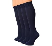 3/6 pares de calcetines largos de algodón para niñas, hasta la rodilla, lisos, 10 colores, uniformes escolares, tacones reforzados, tallas del Reino Unido de 2 a 11 años, azul marino, 7-10 años