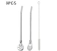 3/6 piezas cuchara de acero inoxidable con pala y cepillo, cuchara larga metálica para con filtro, portátil de flor, ideal para café, té , plateada, accesorios para fiestas navideñas