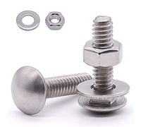 3/8-16 x 1 pulgada pernos de acero inoxidable con tuercas hexagonales y arandelas planas 304 acero inoxidable 18-8 surtido de pernos y tuercas de cuello cuadrado, rosca completa, rosca gruesa, 8 juegos