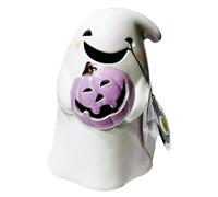 3.94 Decoración de fantasmas de Halloween, resina de pie espeluznante lindo fantasma que sostiene adorno de calabaza para la mesa del hogar decoración interior