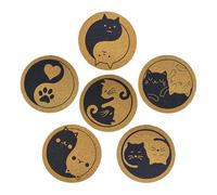 3.94in Anti-scalding and Heat Insulation Round Drinking Coasters Set | Cork Coasters,6 Pieces Aesthetic Cat Pattern Placemat For Table Decor Home Guest Serving Living Room Bar Countertop Bowl Plate