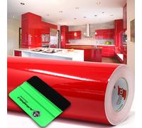 (3,96 €/ M2) 10m Alto Brillo Rojo Película para Muebles + Raclette Pegatina
