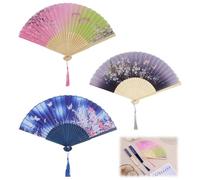 3 abanicos de mano de estilo chino con borlas, abanicos plegables, abanicos de mano de madera tallados de bambú con borla para baile, cosplay, fiestas, accesorios