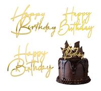 3 Accesorios de Decoración para Tarta de Cumpleaños: Cilindro de Feliz Cumpleaños, Accesorios de Decoración de Pasteles de Plástico Dorado, con Purpurina