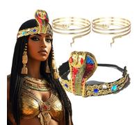 3 accesorios de disfraz egipcio, tocado de serpiente dorada, diadema de diosa griega, joyería con cuentas, diadema de princesa egipcia con puños de metal para mujer, disfraz de Halloween, cosplay