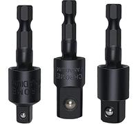 3 adaptadores de zócalo oscilante, vástago hexagonal de 1/4" a 1/4" 3/8" 1/2", unidades de zócalo cuadradas, 360° giratorio universal para taladro inalámbrico, extensión de trinquete