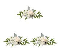 3 adornos de flores artificiales para tartas, decoración de pastel de boda de seda, 31 x 13 cm, arreglo floral estilo bosque, centros de mesa realistas de color blanco, crema y verde para decoración