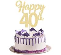 3 adornos para tartas Happy 40th con purpurina dorada, número 40, cuarenta cumpleaños, decoraciones para alegrías a 40 años, 40 cumpleaños, boda, aniversario, fiesta, suministros