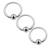 3 anillos cautivos de acero quirúrgico calibre 16 6 mm 8 mm 10 mm 3 mm bola pendientes de cejas cartílago piercing joyería ver más tamaños, Acero inoxidable, acero
