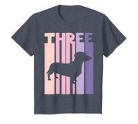 3 Años Cumpleaños Retro Perro Salchicha Chicas Niña Camiseta, Niños, Azul Jaspeado, 8 años