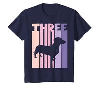 3 Años Cumpleaños Retro Perro Salchicha Chicas Niña Camiseta, Niños, Azul Marino, 4 años