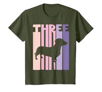 3 Años Cumpleaños Retro Perro Salchicha Chicas Niña Camiseta, Niños, Verde Oliva, 12 años