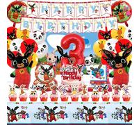 3 Años Vajilla De Fiesta De Cumpleaños, 81 Unidades Decoración de Cumpleaños Accesorios Para Fiestas TemáTicas de Conejo Juego con Globo Pancarta Decoración de Tartas Mantel de Fondo