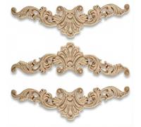 3 apliques de madera, apliques de madera tallada de 7.8 x 2 pulgadas, adornos decorativos de madera, calcomanías de madera para muebles, apliques de madera para armarios, puertas y manualidades