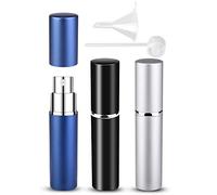 3 atomizadores de perfume rellenables de 6 ml, mini portátiles, botella de spray vacía con embudo y pipeta (negro + plata + azul oscuro) (6 ml (negro + azul oscuro + plata)