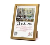 3-B MEGA Marcos de fotos de madera con vidrio acrílico, dorado, 15 x 21 cm (A5)