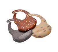 3 Baberos de Silicona para Bebé, Baberos Ajustables y Suaves con Bolsillo Recogedor de Comida para Niña y Niño