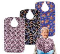 3 baberos para adultos, resistentes al agua para personas mayores, con botones de presión y guardabarros, lavables y ajustables para adultos, universales, personas mayores, discapacitados (78 x 44
