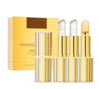 3 bálsamos de labios con cambio de temperatura, cambio de color de color con humedad, tono rosa natural y acabado brillante, juego de bálsamo de labios con copos dorados, diseño transparente y de