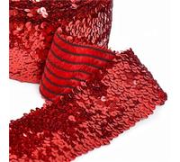 3 bandas elásticas de encaje con lentejuelas 2, 4 y 5 m 75 mm for decoración vestidos baile, cintas for ropa, accesorios costura DIY para Coser Manualidades(Red,75mm-2Meters)