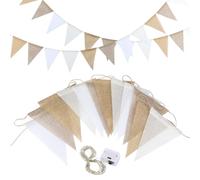 3 banderines de lino, para exteriores, resistentes a la intemperie, vintage, para exteriores, con 3 metros de cadena de luces, para guirnaldas de bodas, fiestas bohemias, decoración de jardín (12