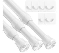 3 Barra Cortinas Extensible sin taladros ni Tornillos para Armario,Ventana,Cocina Blanco,30 a 50 cm(Diámetro: 13 mm)(Regalos: Barra Cortinas Soporte)