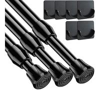 3 Barra Cortinas Extensible sin taladros ni Tornillos para Armario,Ventana,Cocina Negro,30 a 50 cm(Diámetro: 13 mm)(Regalos: Barra Cortinas Soporte)