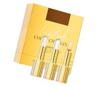 3 barras de labios con láminas doradas y flores plateadas que se adaptan según la temperatura para cobertura, barra de labios que cambia de color
