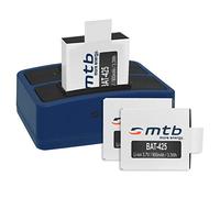 3 Baterías + Cargador Doble (USB) para cámara Deportiva Rollei Actioncam 425, 426 (4K 2160p) - Contiene Cable Micro USB